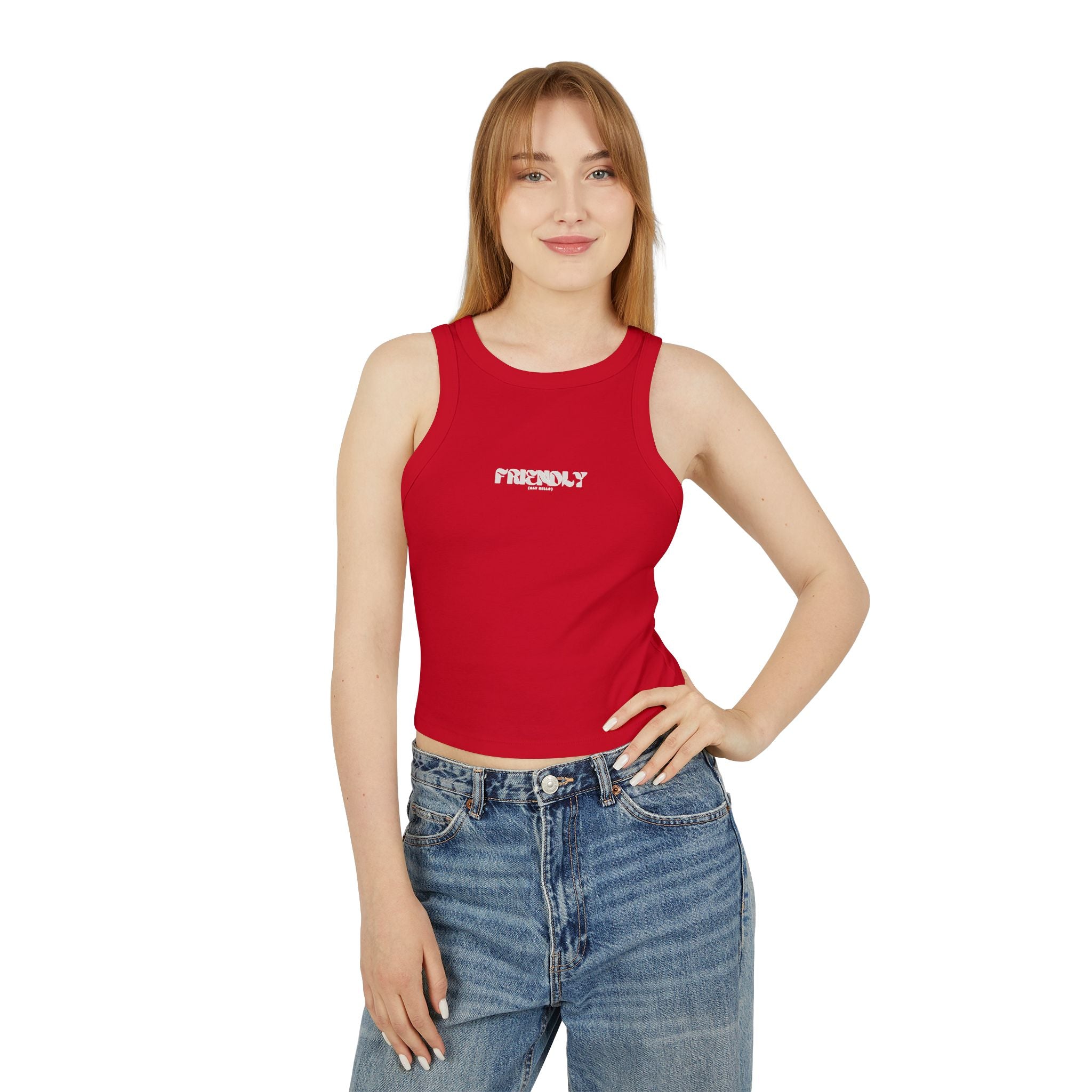 OG Logo Women's Friendly Crop Micro Rib Racer Tank Top