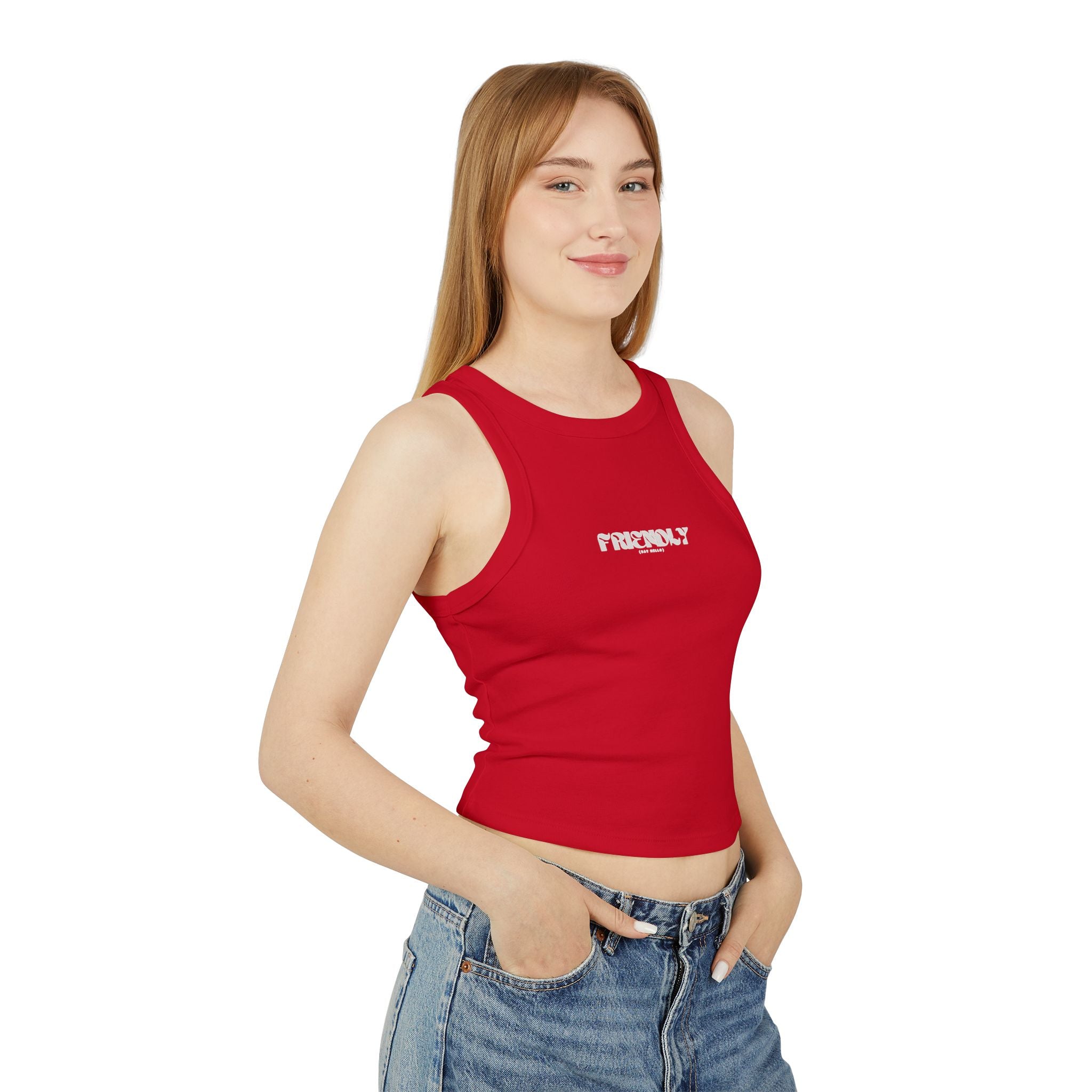 OG Logo Women's Friendly Crop Micro Rib Racer Tank Top